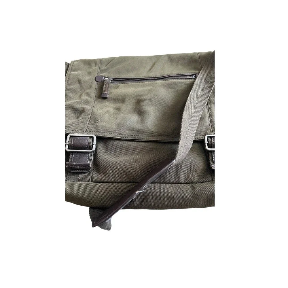 Banana Republic Olive Green Nylon Brown Leather Laptop Bag Messenger Briefcase